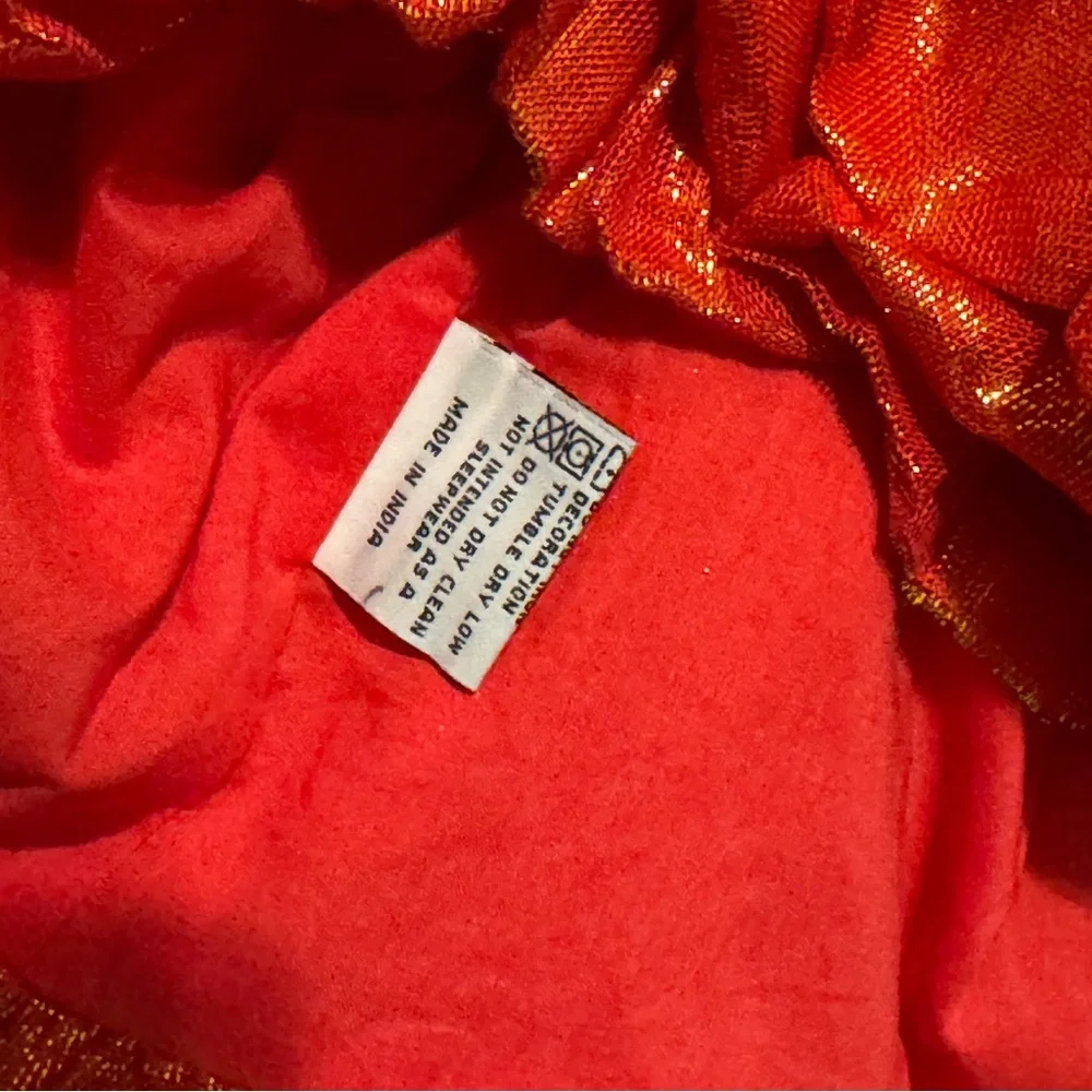 Sophie Catalou Dress Double Flounce Red L/S Floral Applique Metallic Ruffle 6